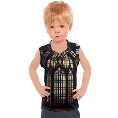 Stained Glass Window Gothic Kids  Sport Tank Top by Maspions