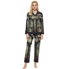 Stained Glass Window Gothic Womens  Long Sleeve Velvet Pocket Pajamas Set by Maspions