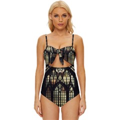 Stained Glass Window Gothic Knot Front One-piece Swimsuit