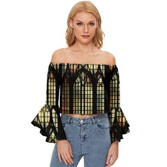 Stained Glass Window Gothic Off Shoulder Flutter Bell Sleeve Top