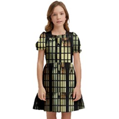 Stained Glass Window Gothic Kids  Puff Sleeved Dress by Maspions