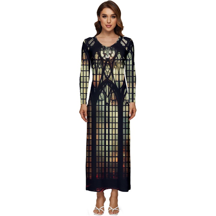 Stained Glass Window Gothic Long Sleeve Longline Maxi Dress