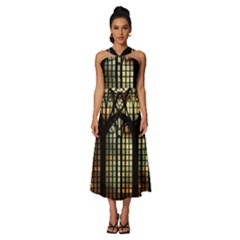 Stained Glass Window Gothic Sleeveless Cross Front Cocktail Midi Chiffon Dress