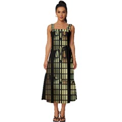 Stained Glass Window Gothic Square Neckline Tiered Midi Dress by Maspions