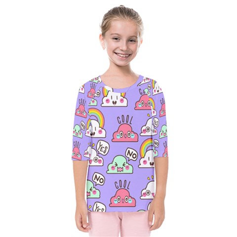 Cloud Seamless Pattern Kids  Quarter Sleeve Raglan T-shirt by Apen