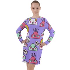 Cloud Seamless Pattern Long Sleeve Hoodie Dress by Apen