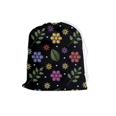 Embroidery Seamless Pattern With Flowers Drawstring Pouch (large) by Apen