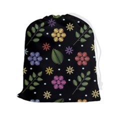 Embroidery Seamless Pattern With Flowers Drawstring Pouch (2xl) by Apen