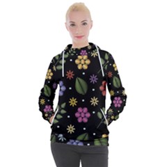 Embroidery Seamless Pattern With Flowers Women s Hooded Pullover