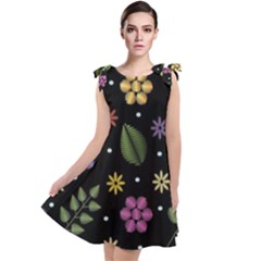 Embroidery Seamless Pattern With Flowers Tie Up Tunic Dress by Apen