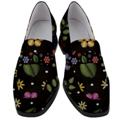 Embroidery Seamless Pattern With Flowers Women s Chunky Heel Loafers by Apen