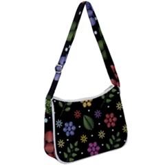 Embroidery Seamless Pattern With Flowers Zip Up Shoulder Bag