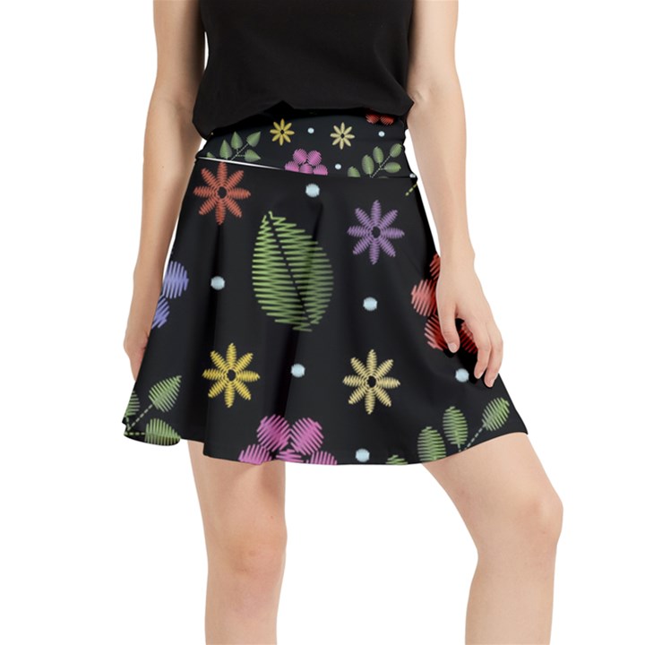 Embroidery Seamless Pattern With Flowers Waistband Skirt