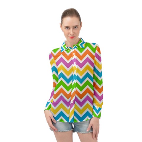 Chevron Pattern Design Texture Long Sleeve Chiffon Shirt by Apen