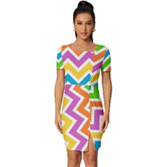 Chevron Pattern Design Texture Fitted Knot Split End Bodycon Dress by Apen