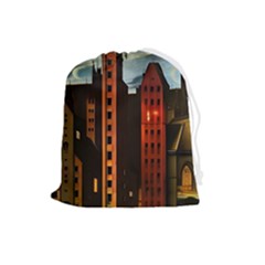 Sci-fi Futuristic Science Fiction City Neon Scene Artistic Technology Machine Fantasy Gothic Town Bu Drawstring Pouch (large)