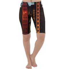 Sci-fi Futuristic Science Fiction City Neon Scene Artistic Technology Machine Fantasy Gothic Town Bu Cropped Leggings  by Posterlux