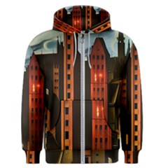 Sci-fi Futuristic Science Fiction City Neon Scene Artistic Technology Machine Fantasy Gothic Town Bu Men s Zipper Hoodie by Posterlux