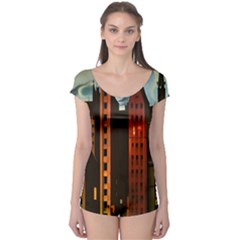 Sci-fi Futuristic Science Fiction City Neon Scene Artistic Technology Machine Fantasy Gothic Town Bu Boyleg Leotard  by Posterlux