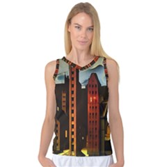 Sci-fi Futuristic Science Fiction City Neon Scene Artistic Technology Machine Fantasy Gothic Town Bu Women s Basketball Tank Top by Posterlux