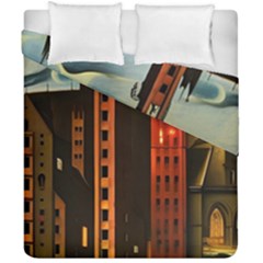 Sci-fi Futuristic Science Fiction City Neon Scene Artistic Technology Machine Fantasy Gothic Town Bu Duvet Cover Double Side (california King Size) by Posterlux