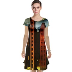 Sci-fi Futuristic Science Fiction City Neon Scene Artistic Technology Machine Fantasy Gothic Town Bu Cap Sleeve Nightdress