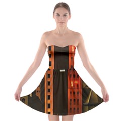 Sci-fi Futuristic Science Fiction City Neon Scene Artistic Technology Machine Fantasy Gothic Town Bu Strapless Bra Top Dress by Posterlux