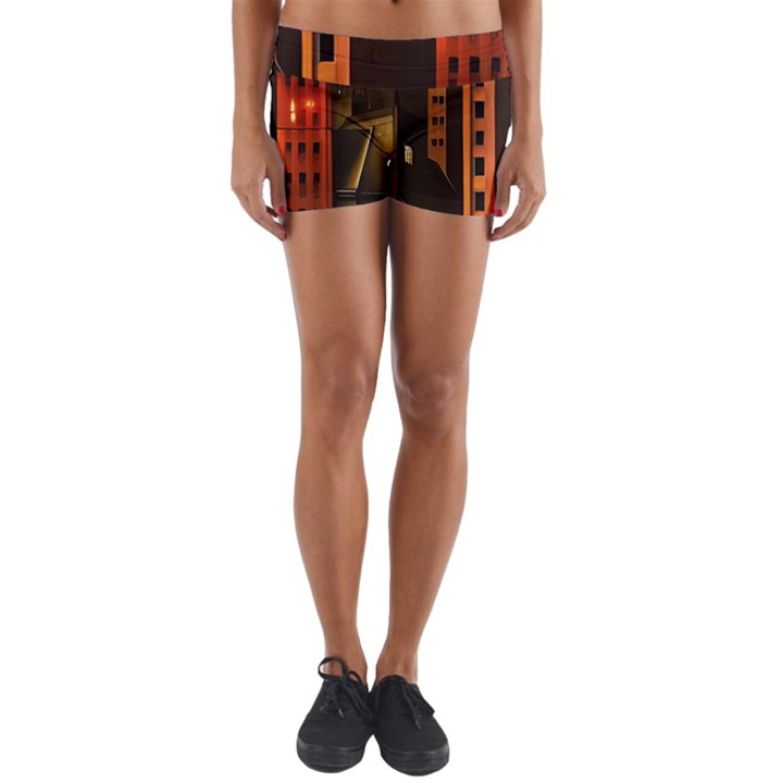 Sci-fi Futuristic Science Fiction City Neon Scene Artistic Technology Machine Fantasy Gothic Town Bu Yoga Shorts