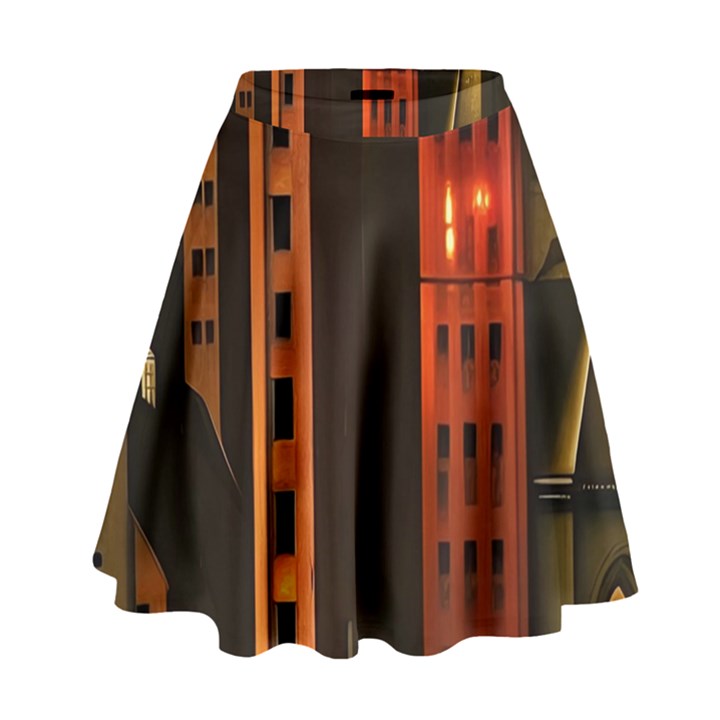 Sci-fi Futuristic Science Fiction City Neon Scene Artistic Technology Machine Fantasy Gothic Town Bu High Waist Skirt