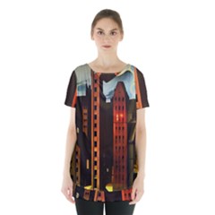 Sci-fi Futuristic Science Fiction City Neon Scene Artistic Technology Machine Fantasy Gothic Town Bu Skirt Hem Sports Top by Posterlux