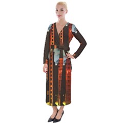 Sci-fi Futuristic Science Fiction City Neon Scene Artistic Technology Machine Fantasy Gothic Town Bu Velvet Maxi Wrap Dress by Posterlux