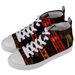 Sci-fi Futuristic Science Fiction City Neon Scene Artistic Technology Machine Fantasy Gothic Town Bu Women s Mid-top Canvas Sneakers