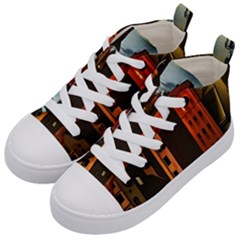 Sci-fi Futuristic Science Fiction City Neon Scene Artistic Technology Machine Fantasy Gothic Town Bu Kids  Mid-top Canvas Sneakers by Posterlux