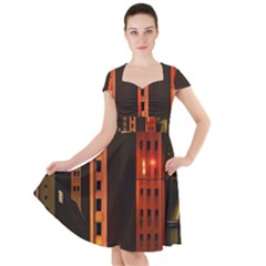 Sci-fi Futuristic Science Fiction City Neon Scene Artistic Technology Machine Fantasy Gothic Town Bu Cap Sleeve Midi Dress by Posterlux