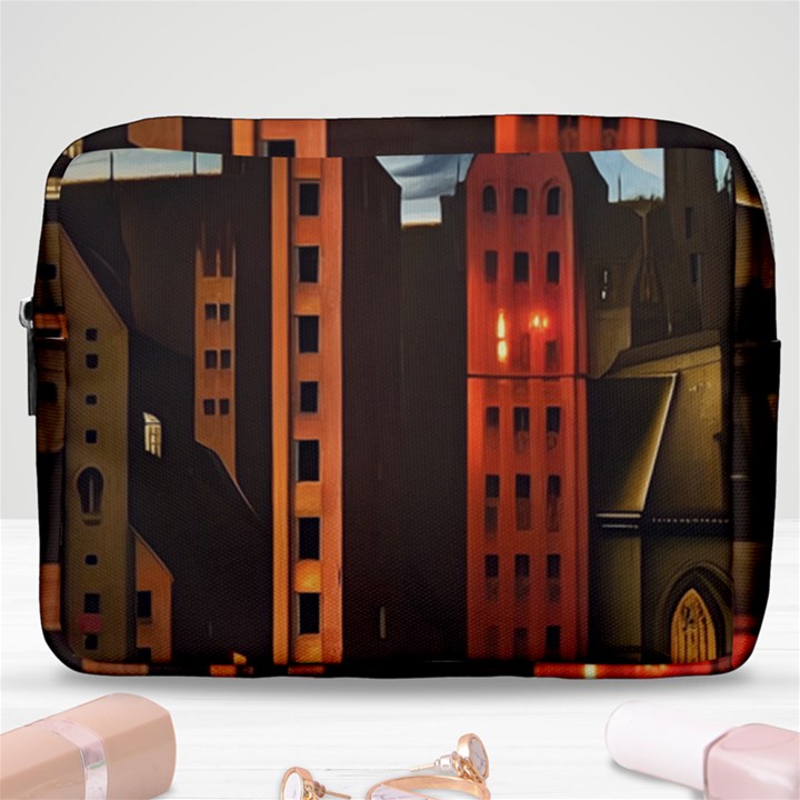 Sci-fi Futuristic Science Fiction City Neon Scene Artistic Technology Machine Fantasy Gothic Town Bu Make Up Pouch (Large)