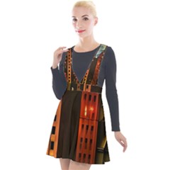 Sci-fi Futuristic Science Fiction City Neon Scene Artistic Technology Machine Fantasy Gothic Town Bu Plunge Pinafore Velour Dress by Posterlux