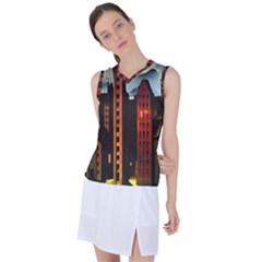 Sci-fi Futuristic Science Fiction City Neon Scene Artistic Technology Machine Fantasy Gothic Town Bu Women s Sleeveless Sports Top by Posterlux