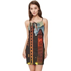 Sci-fi Futuristic Science Fiction City Neon Scene Artistic Technology Machine Fantasy Gothic Town Bu Summer Tie Front Dress by Posterlux