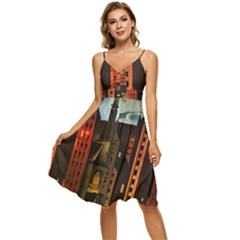 Sci-fi Futuristic Science Fiction City Neon Scene Artistic Technology Machine Fantasy Gothic Town Bu Sleeveless Tie Front Chiffon Dress by Posterlux