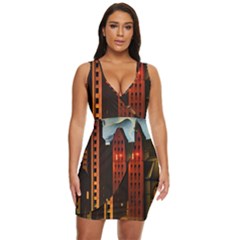 Sci-fi Futuristic Science Fiction City Neon Scene Artistic Technology Machine Fantasy Gothic Town Bu Draped Bodycon Dress by Posterlux