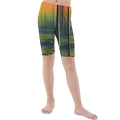 Outdoors Night Moon Full Moon Trees Setting Scene Forest Woods Light Moonlight Nature Wilderness Lan Kids  Mid Length Swim Shorts