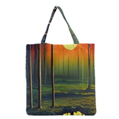 Outdoors Night Moon Full Moon Trees Setting Scene Forest Woods Light Moonlight Nature Wilderness Lan Grocery Tote Bag by Posterlux