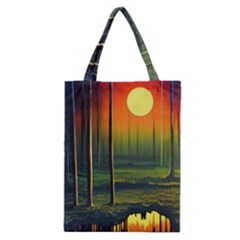 Outdoors Night Moon Full Moon Trees Setting Scene Forest Woods Light Moonlight Nature Wilderness Lan Classic Tote Bag by Posterlux