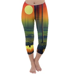 Outdoors Night Moon Full Moon Trees Setting Scene Forest Woods Light Moonlight Nature Wilderness Lan Capri Winter Leggings 