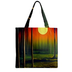 Outdoors Night Moon Full Moon Trees Setting Scene Forest Woods Light Moonlight Nature Wilderness Lan Zipper Grocery Tote Bag