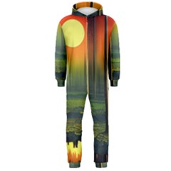 Outdoors Night Moon Full Moon Trees Setting Scene Forest Woods Light Moonlight Nature Wilderness Lan Hooded Jumpsuit (men)