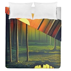 Outdoors Night Moon Full Moon Trees Setting Scene Forest Woods Light Moonlight Nature Wilderness Lan Duvet Cover Double Side (queen Size) by Posterlux