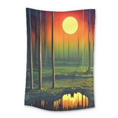 Outdoors Night Moon Full Moon Trees Setting Scene Forest Woods Light Moonlight Nature Wilderness Lan Small Tapestry by Posterlux