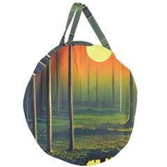 Outdoors Night Moon Full Moon Trees Setting Scene Forest Woods Light Moonlight Nature Wilderness Lan Giant Round Zipper Tote