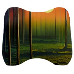 Outdoors Night Moon Full Moon Trees Setting Scene Forest Woods Light Moonlight Nature Wilderness Lan Velour Head Support Cushion by Posterlux